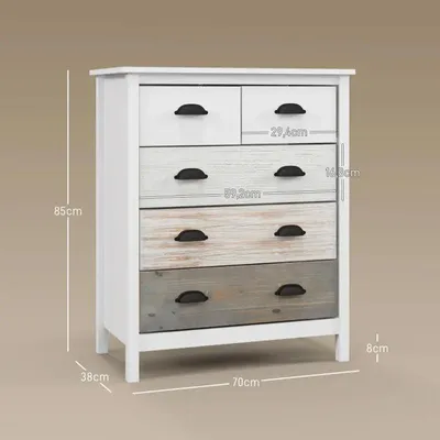 Immagine prodotto di Comodino - Cassettiera - Mobile contenitore per il soggiorno con cinque cassetti - Bianco - 70x38x85 cm