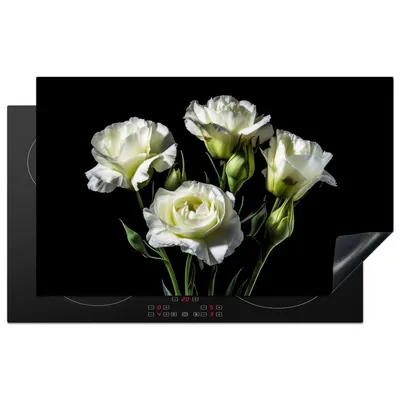 Produktbild von KitchenYeah© Herdabdeckplatte Blumen - Rosen - Weiß - Botanisch - Schwarz , 83x51cm, Küche Deko, Glaskeramikkochfeld Herdabdeckung, Abdeckplatte fùr Kochfeld
