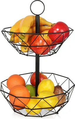 Produktbild von Zweistöckiger Obst- und Gemüsekorb, schwarze Metallplatte