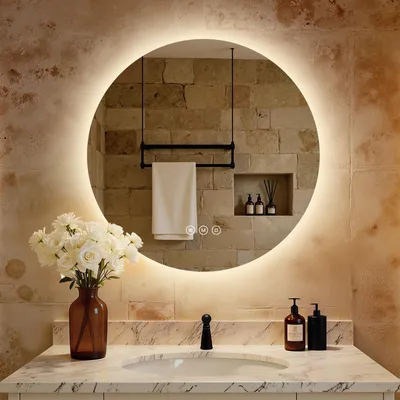 Produktbild von S'AFIELINA LED Badspiegel Rund Badezimmerspiegel Wandspiegel mit Touch-Schalter,3 Lichtfarbe 3000/4000/6500K 70 cm