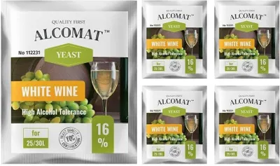 Produktbild von Alcomat White Wine HAT Yeast Weißweinhefe Gärhefe Wein Weinhefe Weißwein 25 bis 30 Liter aktive Trockenhefe bis 16% 5 Stück