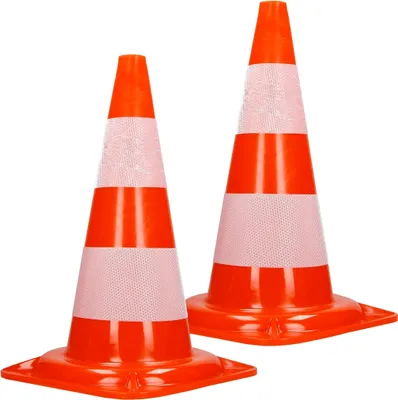 Obrázok produktu pre ECD Nemecko 2 kusy dopravných kužeľov 47 cm, oranžovo-biely, dopravný kužeľ s 2 reflexnými pruhmi, stohovateľný a flexibilný