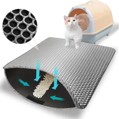 Produktbild von Famanu Katzenstreumatte mit Honigwaben-Design - Schwarz - 55 x 75 cm