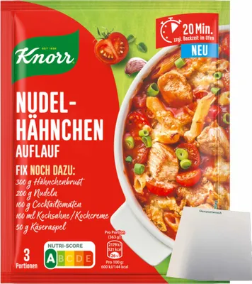 Produktbild von Knorr Fix Nudel-Hähnchen Auflauf (41g Packung) + usy Block