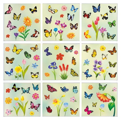 Produktbild von 9 Bögen Frühlings-Fensteraufkleber mit Blumen und Schmetterlingen, statisch haftende PVC-Aufkleber für Ostern, Frühling, Zuhause, Büro, Klassenzimmer