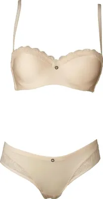 Produktbild von Gepolsterter Bandeau-BH für Damenunterwäsche mit abnehmbaren Schnürsenkeln + Slips EMPORIO ARMANI 163181+163561 5A202, Size bra 34/B - Size bottom S, Poliammide 79%,Elasthan 21%