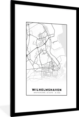 Produktbild von MuchoWow® Gerahmtes Poster Wilhemshaven - Karte - Stadtplan 60x90 cm - Poster mit Schwarzem Bilderrahmen Wandposter Rahmen Foto Bilder - Dekoration - Wandposter Wohnzimmer - Hochwertig
