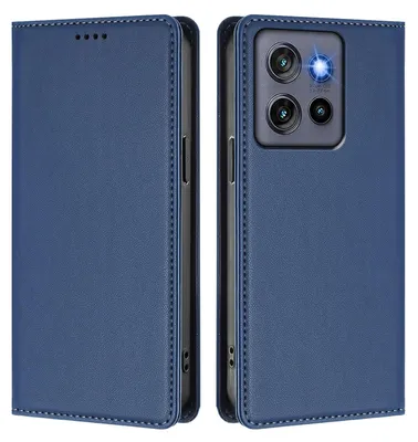 Image de Etui en cuir pour Motorola Edge 60 Neo/Edge 50 Neo, étui magnétique en cuirPolyuréthaneavec support Bleu foncé