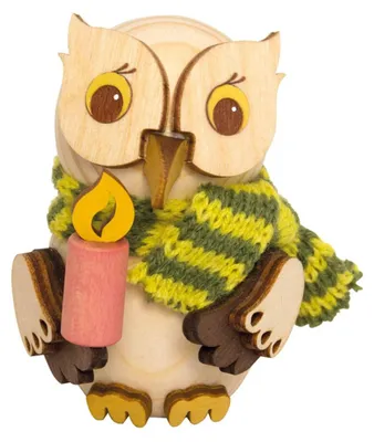 Produktbild von Drechslerei Kuhnert - Mini-Eulen aus Holz - mit Kerze - ca. 7 cm groß - als Dekoration oder Geschenk geeignet