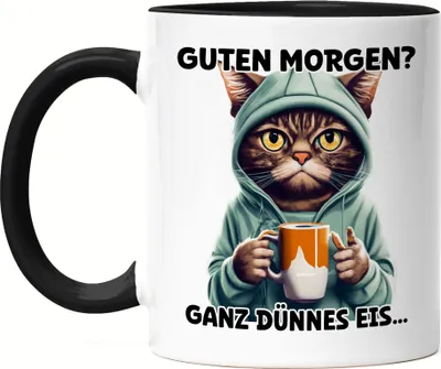 Produktbild von Guten morgen? Ganz dünnes Eis Tasse Schwarz Langschläfer Morgenmuffel Witzig Kaffee