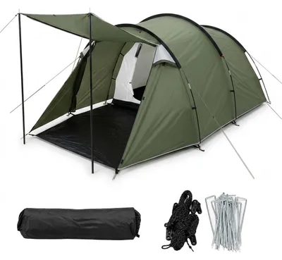 Immagine prodotto di Tenda tunnel Relaxdays, per 2-3 persone, con veranda e tettoia, 2 camere, impermeabile, dimensioni 150x420x200 cm, tenda da campeggio, verde