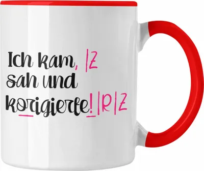 Produktbild von Trendation - Lehrerin Geschenk Tasse Spruch Grundschule Geschke Lustig für Lehrerinnen Abschied Geschenkidee Englisch Deutsch (Rot)