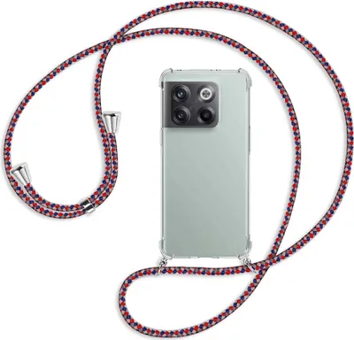 Produktbild von Handykette Backcover-Schutzhülle mit Band (Metall silberfarben) für OnePlus 10T 5G (6.7'') - silber/blau/rot