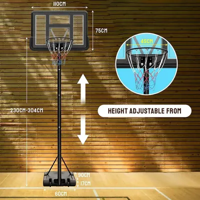 Image de Panier de basket-ball réglable sur roulettes - Poteau de basket-ball mobile pour intérieur et extérieur