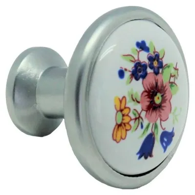 Immagine prodotto di Maniglia per mobile in porcellana bianca, con base cromata opaca di 32 mm