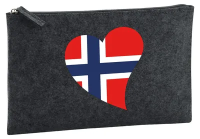 Produktbild von Huuraa Kulturbeutel Norwegen Flagge Herz 1 Liter Charcoal Filz Kosmetiktasche Geschenkidee