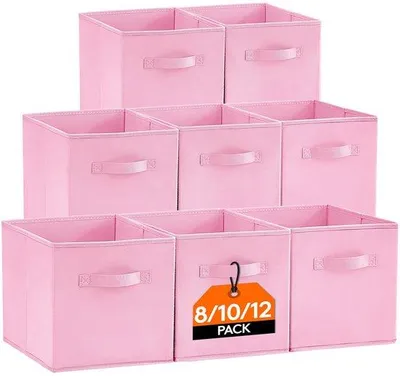 Produktbild von Ibenzoa® Aufbewahrungswürfel Set mit 12 – faltbare Vliesstoff-Boxen, rosa, 26,5 x 26,5 x 28 cm, mit Griffen für praktischen Stauraum