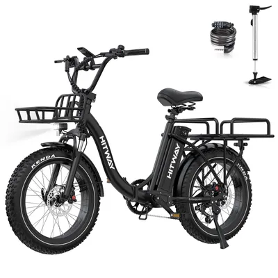 Produktbild von HITWAY BK6S Plus E Bike,48V 27Ah,110-150km Reichweite, 20 *4,0 Zoll Fat Tire,City-Elektrofahrrad mit Doppeltem Gepäckkorb, 250W Motor 25km/h, 7-Gang