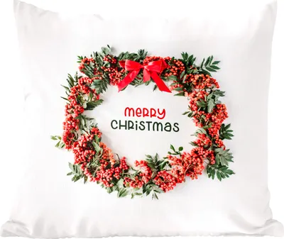 Produktbild von MuchoWow® Zierkissen Sofakissen Wohnzimmer Dekokissen 40x40 cm Winter - Kranz - Mistelzweig - Foto Kissen - Schlafzimmer Dekoration