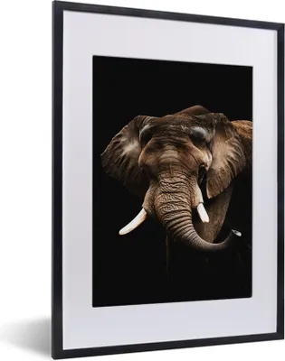 Produktbild von MuchoWow® MuchoWow® Gerahmtes Poster Elefant - Schwarz - Tiere 30x40 cm - Poster mit zchwarzem Bilderrahmen - Wandposter Schlafzimmer