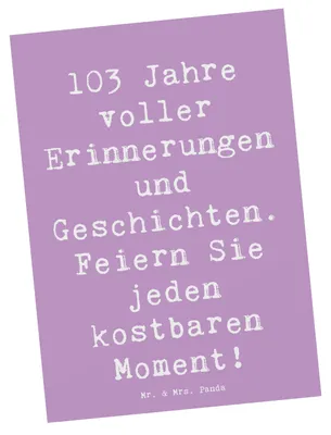Produktbild von Mr. & Mrs. Panda Postkarte Spruch 103. Geburtstag Erinnerungen - Lavendeltraum - Geschenk, Feiern, Happy Birthday, Ansichtskarte, Geburtstagsgeschenk, Postkarten, Alter