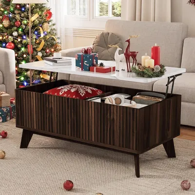 Productafbeelding van REMZETTA salontafel met verstelbare tafelblad en opbergruimte, moderne salontafel met walnootlook, 105 x 53 x 42 cm, geschikt voor woon- en eetkamers
