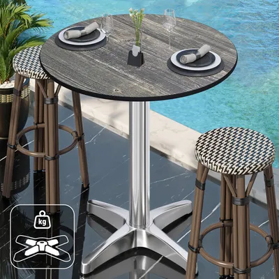 Produktbild von CPBL | HPL Compact Bistro Stehtisch | Ø 60 x 110 cm | + Zusatzgewicht | Rustikal Kiefer / Aluminium | Bistrotisch Gastro Steh Tisch