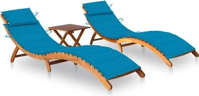 Produktbild von Sonnenliegen 2 Stk. mit Tisch und Auflagen Massivholz Akazie