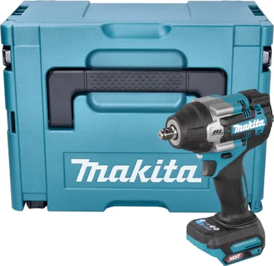 A teal Makita tool case with a black handle is shown next to a teal and silver Makita impact wrench.