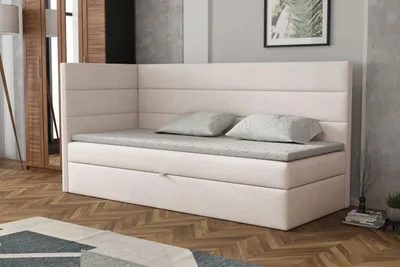 Produktbild von MR GROUP Boxspringbett LUGO 80x200 cm links beige Einzelbett Bett mit Stauraum Kinderbett Jugendbett Samtstoff, Polsterbett mit Matratze und Topper H3