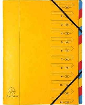 Image de Exacompta 8x Trieur agrafé avec élastiques 12 compartiments Jaune 54129E