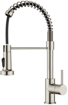 Immagine prodotto di Miscelatore da cucina in acciaio inossidabile Unyqoos® con doccetta estraibile, 2 tipi di getto e funzione di rotazione a 360° – Miscelatore monocomando per lavello, design ad arco alto