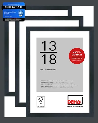 Produktbild von DEHA Design Aluminium Portraitrahmen, Bilderrahmen 3er SET Tribeca, 13x18 cm, Struktur Schwarz Matt