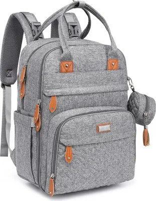 Produktbild von BabbleRoo Wickeltasche Rucksack – Große Kapazität, 17 Taschen, Wasserdicht – mit Wickelauflage, abnehmbarem Schnullerhalter, Kinderwagengurten – Reiserucksack für Mama & Papa Grau