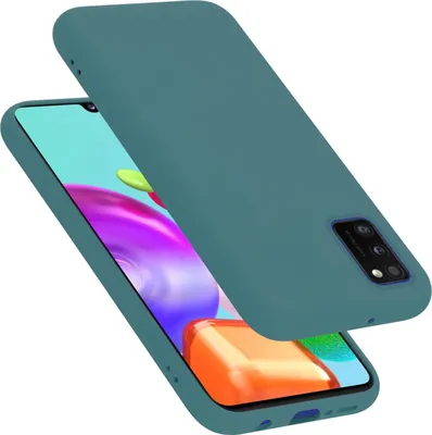 A teal-colored phone case is shown diagonally on a white background, with the phone screen visible underneath.