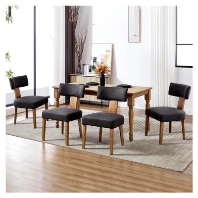Produktbild von 4er Set Esszimmerstühle aus Leinen mit gepolstertem Sitz aus Holz für Wohnzimmer und Schlafzimmer, Seitenstühle ohne Armlehne, Grau