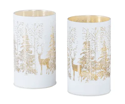 Produktbild von 2er Set LED Windlicht H13cm Lichterkette Deko Glas Wald Weihnachten Tischdeko