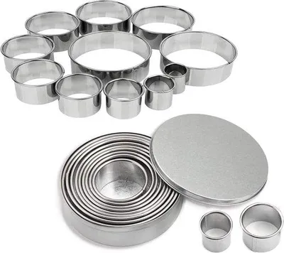 Produktbild von Runde Ausstechformen aus Edelstahl, 11 Stück, mit Behälter, für Fondant, Torte, Kekse, Backen und Bäckerei