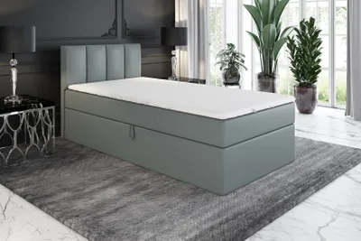 Produktbild von Boxspringbett, Jugendbett GUNNAR 100x200 (Rechts) mit Bettkästen, Bonell-Matratze und Topper. Farbe: Grau.