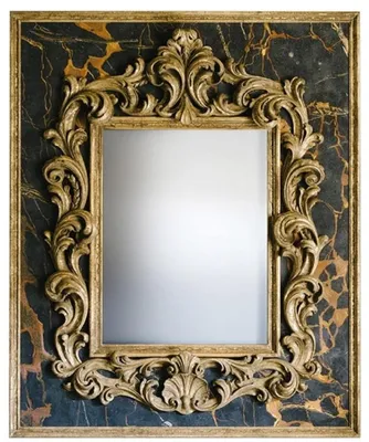 Image de Casa Padrino Miroir baroque noir / or 104,5 x H. 128 cm - Somptueux miroir mural fait main avec cadre décoratif et magnifiques ornements