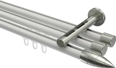 Produktbild von Interdeco Innenlaufstange / Gardinenstange mit Innenlauf Weiß / Edelstahl-Optik, Typ Siteno Samanto (Rillenpatrone), 20 mm Ø 3-läufig, 180 cm
