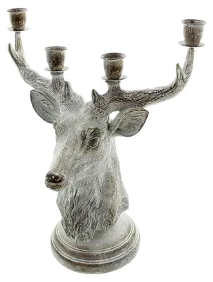 Produktbild von Kerzenhalter im Hirsch-Design, Silber, 26 x 17 x 30 cm, geeignet für 4 Stabkerzen max. Ø 2,3 cm, vielseitig einsetzbar