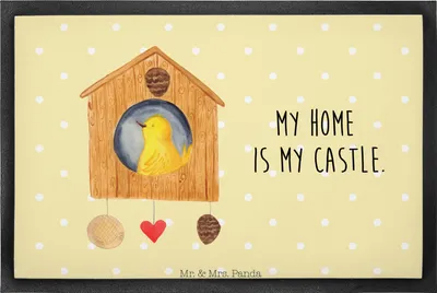 Produktbild von Mr. & Mrs. Panda Schmutzfangmatte Vogel Haus 60 x 90 cm - Gelb Pastell - Geschenk, fußmatte, Vogelhaus, Gummimatte, Lustige Sprüche, Türvorleger, Familie, Schmutzmatte