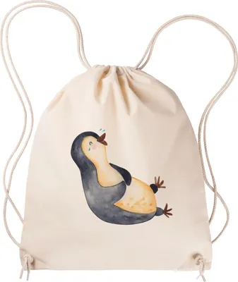 Produktbild von Mr. & Mrs. Panda Turnbeutel Pinguin Lachen - Transparent - Geschenk, Haha, Pinguine, Beutel Rucksack, sporttasche klein, gym, Funny, beutelrucksack, wander, Jutebeutel