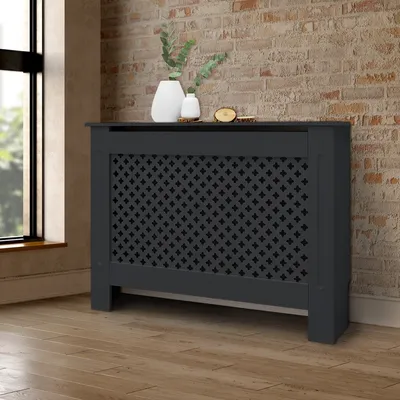 Immagine prodotto di ML-Design copriradiatore con motivo a nido d'ape 112x19x82 cm, antracite, in MDF laccato, copriradiatore per camera da letto soggiorno