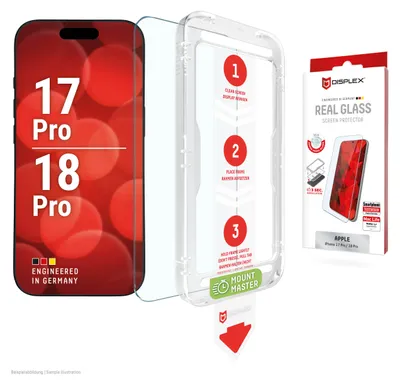 Obrázok produktu pre Displex 02311, Apple, iPhone 18 Pro/17 Pro, Suché aplikovanie, Odolný voči nečistotám, Odolné proti nárazu, Odolné proti poškriabaniu, Priehľadná, 1 kusov
