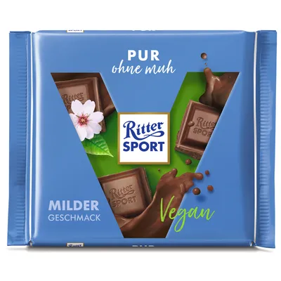 Produktbild von Ritter Sport Vegan Pur ohne Muh Kakaoerzeugnis milder Geschmack 100g