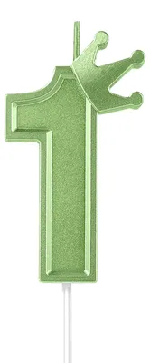 Productafbeelding van 3D verjaardagscijferskaars met kroondecoratie - groen - 7,6 cm