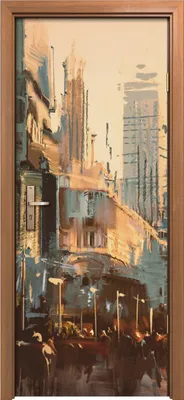 Produktbild von Türposter 80x200 cm Türaufkleber Türtapete Türfolie Klebefolie Gemälde im Vintage Stil Stadt Straße