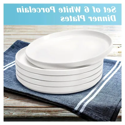 Produktbild von 6 Stück Speiseteller, 20 cm Set aus weißem Porzellan, Keramikteller für Salat, Pasta, Dessert und Vorspeise, geeignet für Spülmaschine und Mikrowelle